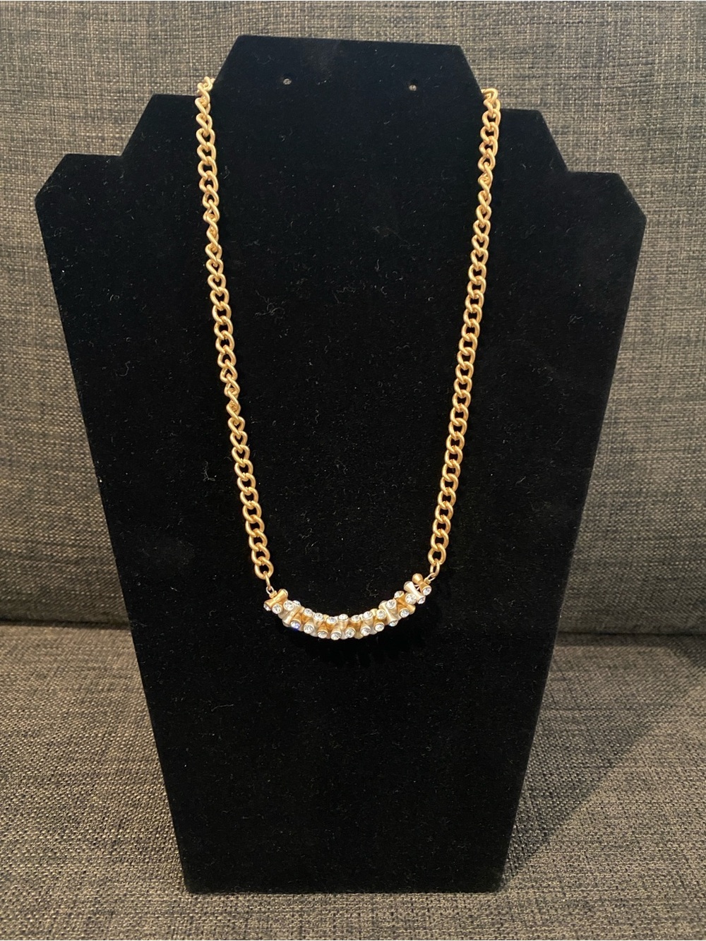 16 inch, NWOT Brushed Gold tone Chain Necklace with Crystal Bar